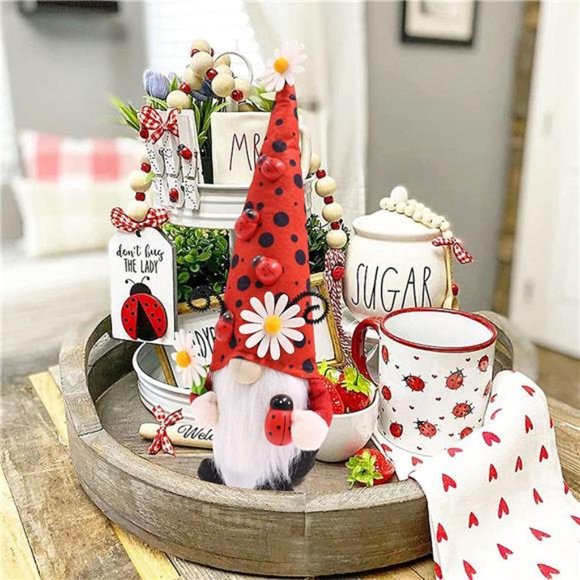 Ladybug Gnomes Ladybug Kitchen Tiered Tray Decor Ladybird Gnomes Plush Swedish - Picture 5 of 6